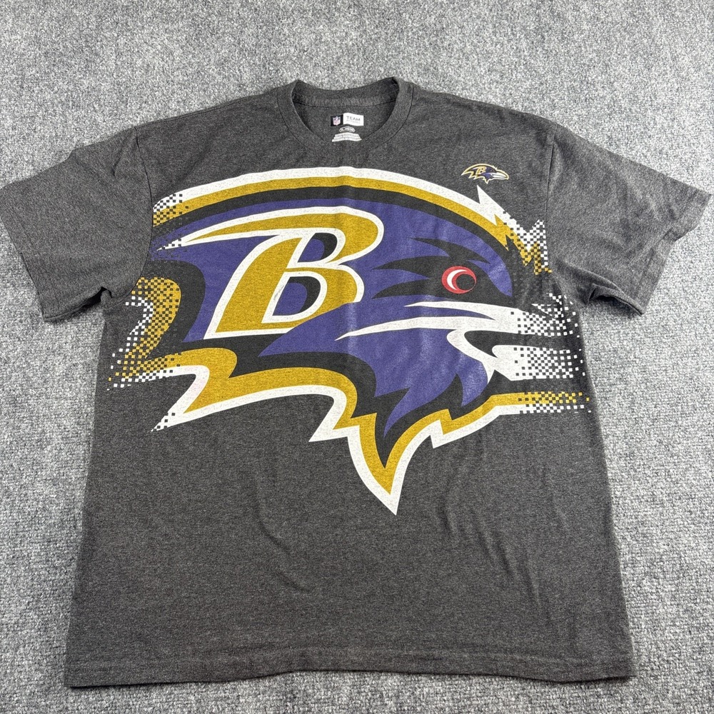 NFL Team Apparel Baltimore Ravens Large Logo Graphic Tee Charcoal Gray Size XL